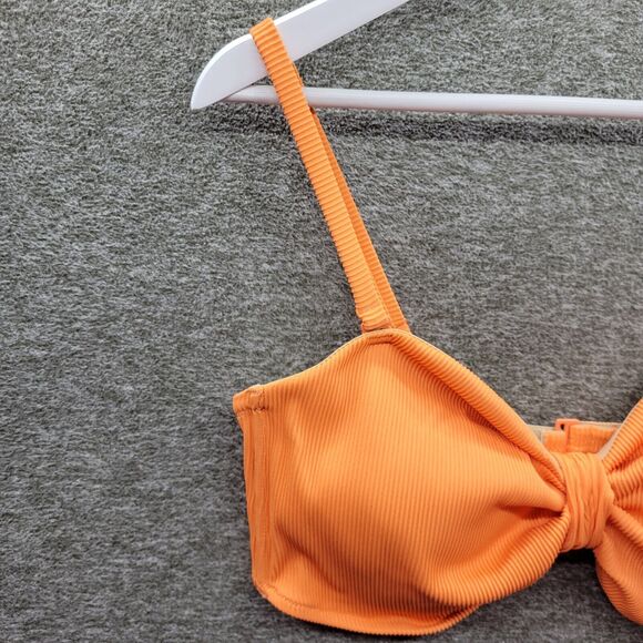 Old Navy Swim Bikini Top Women’s 2X Orange Coral Textured Rib Cinch Front NWT - Picture 2 of 14